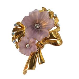Vintage TRIFARI 3D Purple Flower Brooch Pin 1997 AB Rhinestone Old Money Luxury